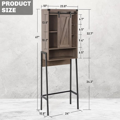 Over Toilet Storage Cabinet with Barn Door & Adjustable Shelves | 24 Inch Wide Bathroom Organizer, Space-Saving, Sturdy Wood, Anti-Tipping, Easy Assembly, for Restroom, Laundry, Small Spaces