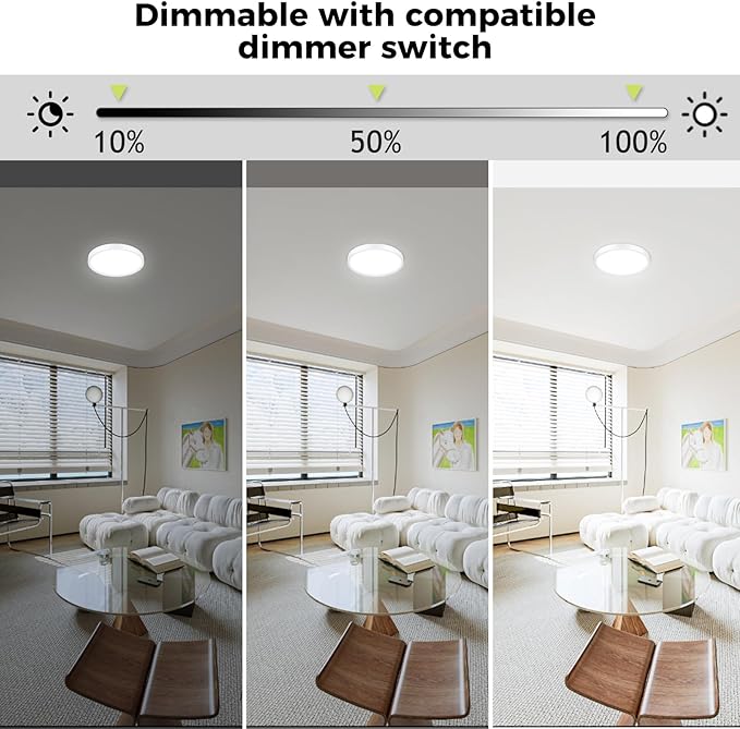 2Pack LED Flush Mount Ceiling Light Fixture, 7Inch 15W, Dimmable&3000K/3500K/4000K/5000K/6500K Adjustable Low Profile Ceiling Lights, 1500LM Round Lamp for Bathroom, Closet, Kitchen, Hallway, White