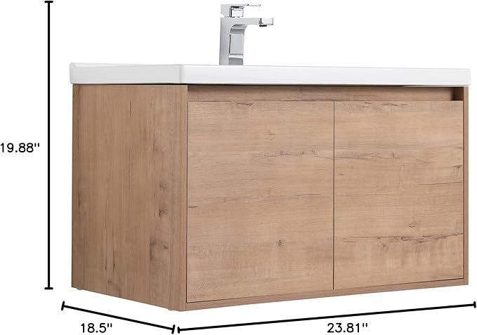 Blossom 32 Inch Bathroom Vanity with Sink, All Wood Wall Mounted Floating Bathroom Vanity with Ceramic Sink, Modern Soft-Close Doors & Storage, Bathroom Sink Cabinet, Classic Oak, 32'' Ceramic Sink