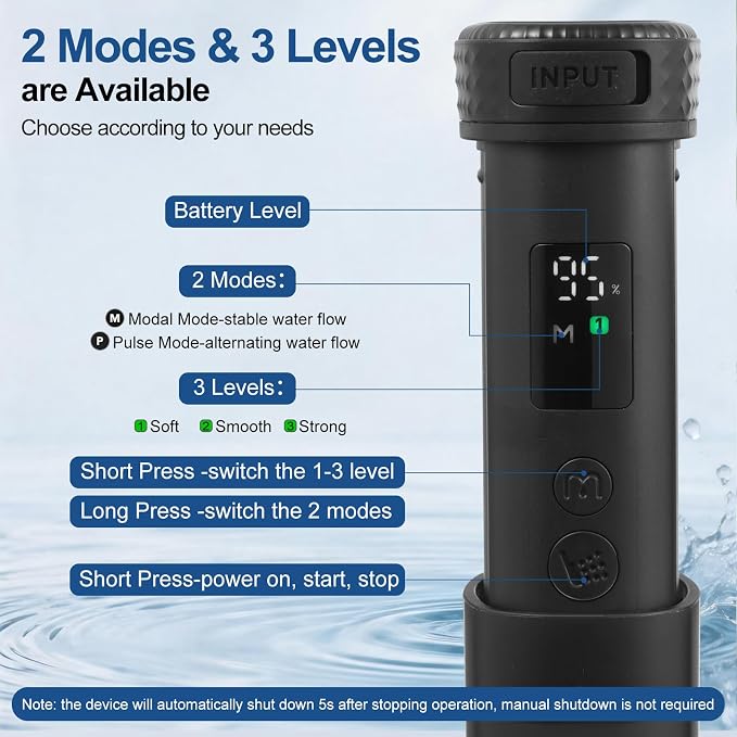 Portable Bidet for Travel, IPX7 Electric Travel Bidet 210ml 4 Nozzles | LED Display, 2 Modes & 3 Pressure Levels, 180° Adjustable, Replacement Nozzles,USB Rechargeable,for Women Men Cleaning,Black