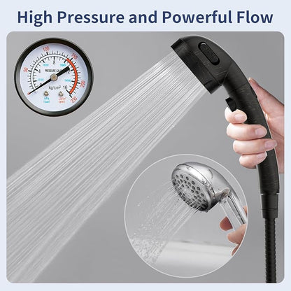HANLIAN On/Off High Pressure Handheld Shower Head for RV Camper | 3 Spray Modes Shower Head with Pause Button, Water Saving Shower Head with Hose and Self-adhesive Holder(Oil-Rubbed Bronze)