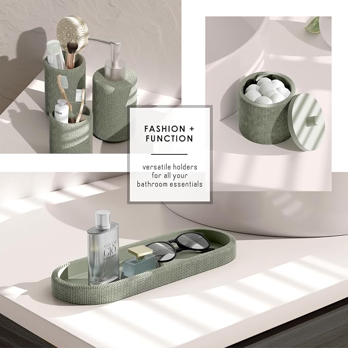 Clara Clark Sage Green Bathroom Set - Bathroom Accessories Set, 19PC Bathroom Accessory Set, Bathroom Sets with Shower Curtain Set, Soap Dispenser & Toothbrush Holder