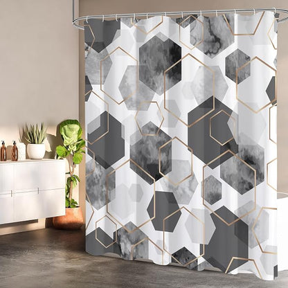 Litabel Small Stall Shower Curtain Set, Geometric Bathroom Decor 36x72 | Narrow Half Modern Minimalist Shower Curtais, Grey Geometric Art Print Abstract Waterproof Bath Curtain