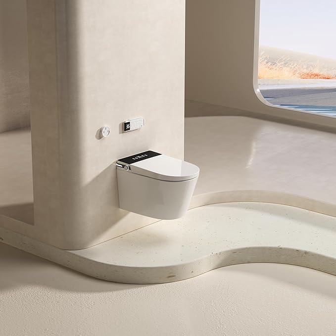 MEJE #T010G - Wall Hung Smart Toilet,Wall Hung Toilet with Bidet Combo, Build In Water Tank, Heated Seat,Warm Water,Dryer,Auto Flush, Foot Sensor Open/Close Lid & Flush (No need additional Water Tank)