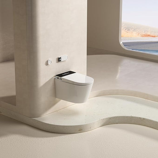 MEJE #T010G - Wall Hung Smart Toilet,Wall Hung Toilet with Bidet Combo, Build In Water Tank, Heated Seat,Warm Water,Dryer,Auto Flush, Foot Sensor Open/Close Lid & Flush (No need additional Water Tank)