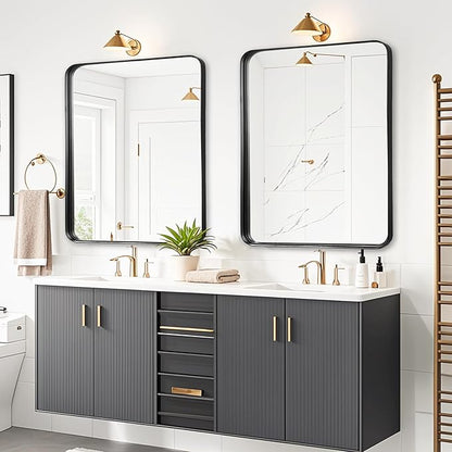 Fabuday Black Bathroom Vanity Mirror - 28x32 Inch Wall Mounted Mirror for Over Sink, Matte Metal Framed Mirrors, Rounded Rectangle Design, Horizontal or Vertical Hanging