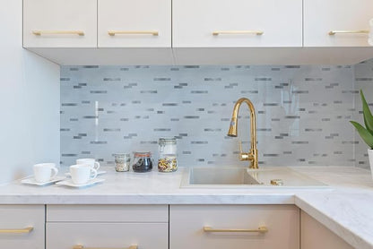 Yipscazo 40 Sheets Peel and Stick Stone Metal Backsplash Tiles, PVC Wall Tiles Stick on Backsplash for Kitchen, Bathroom (6'' X 12'', White with Grey)