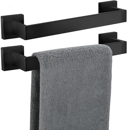 Towel Bar 2 Pack for Bathroom 12 Inch Matte Black Towel Holder 12/16/20/24/28/32/36 Inch Stainless Steel SUS304 Rustproof Towel Rack Modern Square Towel Rod for Bathroom Wall (2, Matte Black, 12 Inch)
