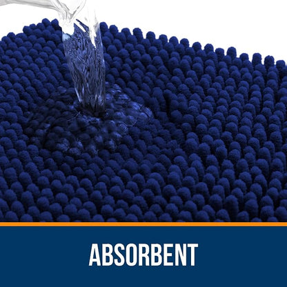 OLANLY Bathroom Rugs 32x20, Extra Soft Absorbent Chenille Bath Rugs | Navy, Quick-Drying Rubber Backing, Machine Washable Bath Mat for Bathroom Floor, Tub and Shower, Home Decor Accessories