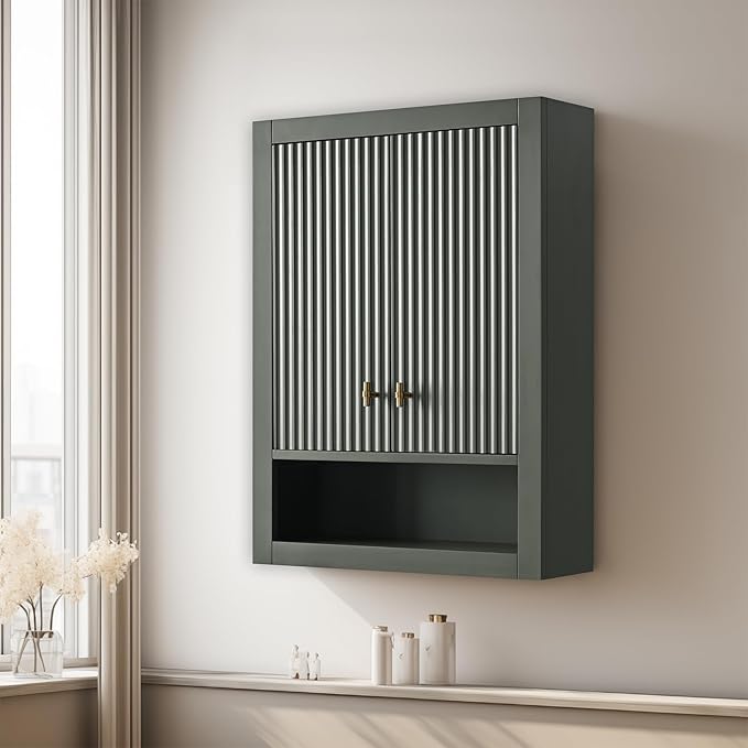 Vanity Art Vanity with Storage Cabinet & Shelves, Free-Standing Vanity with Soft-Closing Doors, Vintage Green, Golden Brushed Handware VA91-TC-VG-GB