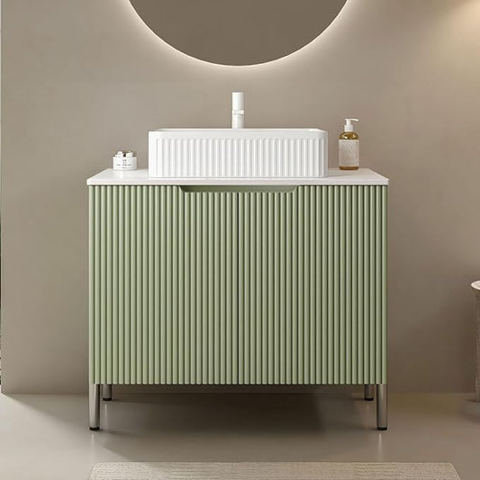 30" Transitional Light Green Bathroom Vanity with Sink, Bathroom Storage Cabinet with 2 Soft Close Doors, Drain Assembly and Pipe NOT Included