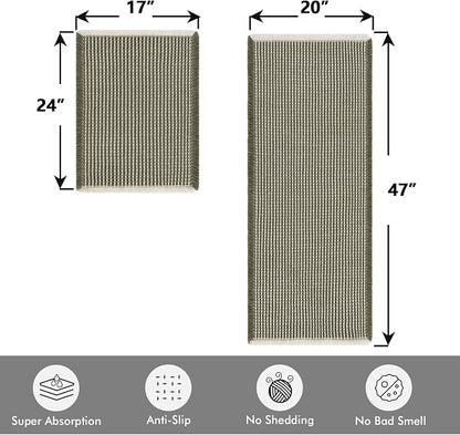 MIULEE Set of 2 Waffle Bathroom Rugs Green&Cream Bath Mat 17"x24"+20"x47" | Non Slip, Super Absorbent, Washable, Ultra Soft, Rubber Backed, Small Boho Bath Rug and Bathroom Runner for Floor Tub Shower