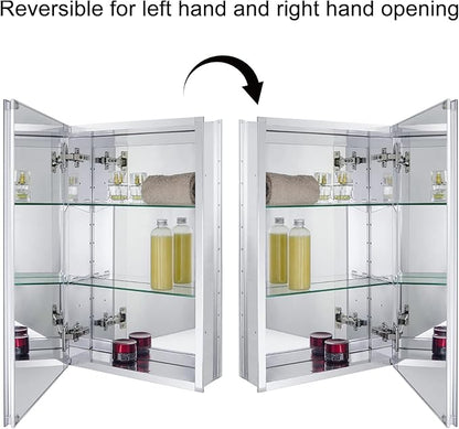 Fundin Aluminum Bathroom Mirror Cabinet Recess Mount Only, with Framless Double Sided Mirror Door, 15 Inch x 24 Inch