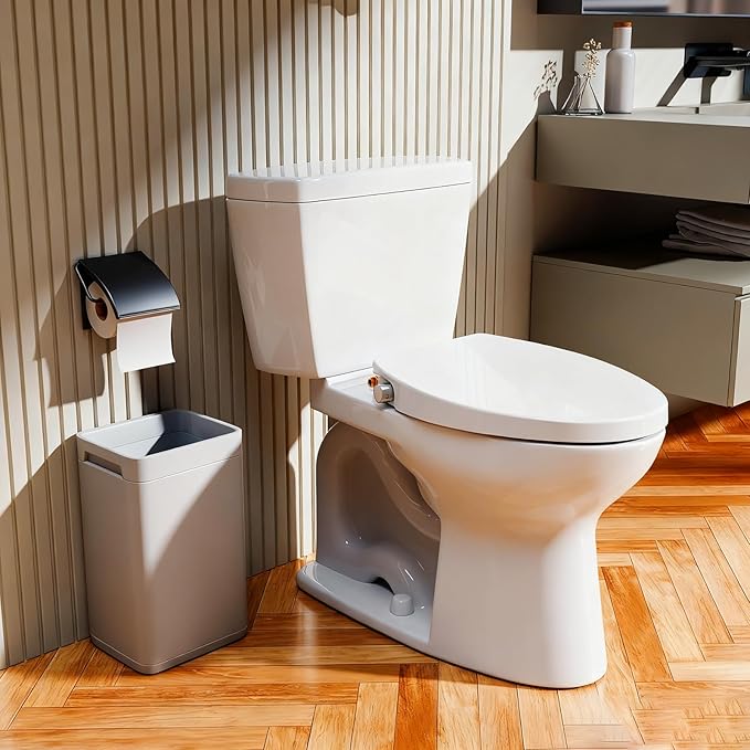 Elongated Bidet Toilet Seat with Soft-Close Lid, Self-Cleaning Dual Nozzles, Non-Electric Bidet Seat with Adjustable Water Pressure, White Toilet Seat for Elongated Toilets with Brass Inlet