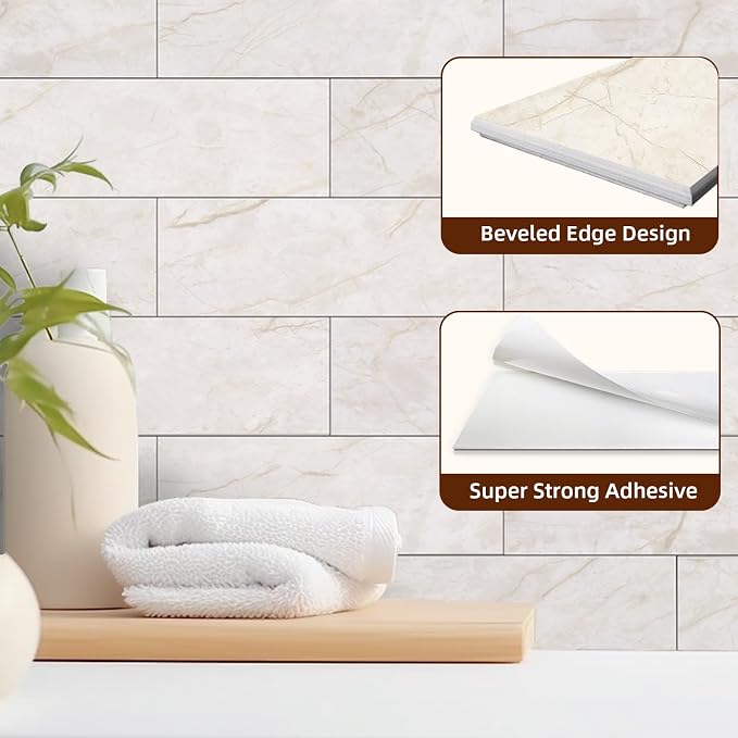 Tilingview 30 PCS Peel and Stick Backsplash Tile for Kitchen/Bathroom/Living Room, 3"x 9" Self-Adhesive Subway Tile for Backsplash, Matte Glazed/Handmade Tiles (Beige Yellow)
