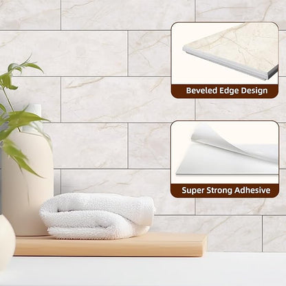 Tilingview 30 PCS Peel and Stick Backsplash Tile for Kitchen/Bathroom/Living Room, 3"x 9" Self-Adhesive Subway Tile for Backsplash, Matte Glazed/Handmade Tiles (Beige Yellow)