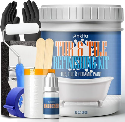 Specialty Tub and Tile Paint, Water-based Tub and Tile Refinishing Kit | With Tools, Quick-Dry Tub Paint for Bathtub, Sinks, No Odor Shower Paint, Bathroom Tile Paint, User-friendly, Pure White