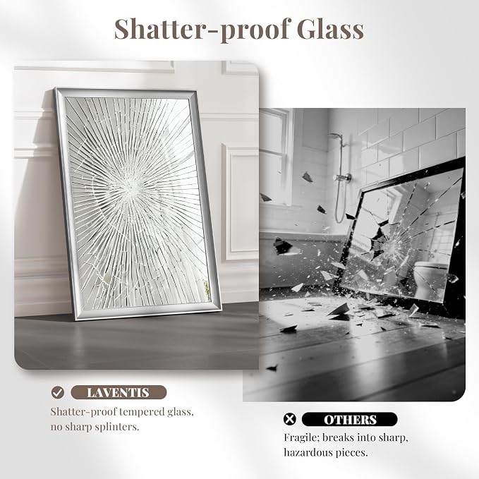 Brushed Nickel Bathroom Mirrors for Over Sink 30x40 Inch | Curved Aluminum Frame Rectangle Vanity Mirror for Bedroom Living Room Entryway, HD Tempered Glass, Anti-Rust