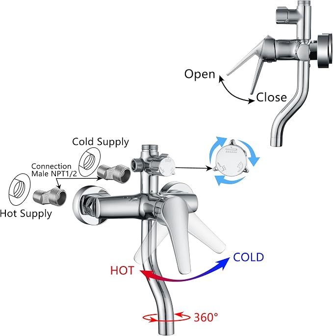 Outdoor Shower Fixtures - Total Complete Shower Kit, Chrome Finish with SS304 Handheld High Pressure Shower Head, 3-Functions