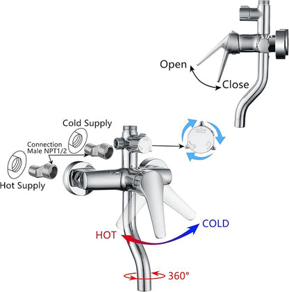 Outdoor Shower Fixtures - Total Complete Shower Kit, Chrome Finish with SS304 Handheld High Pressure Shower Head, 3-Functions