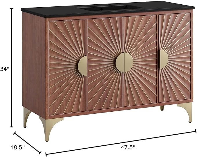 Modway Daylight Bathroom Vanity Cabinet with Ceramic Basin, 48" Single Sink, Black Walnut
