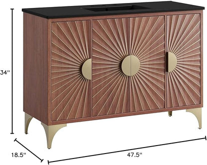 Modway Daylight Bathroom Vanity Cabinet with Ceramic Basin, 48" Single Sink, Black Walnut