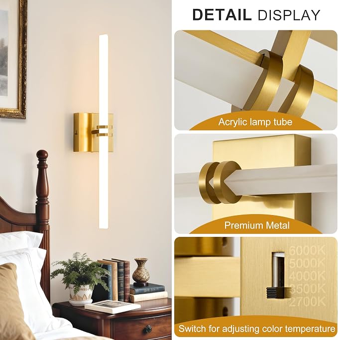 Gold Bathroom Light Fixture LED Vanity Light 30" 5CCT Wall Sconce | LED Dimmable Wall Light Modern 360° Lighting, 28W Hardwired Vanity Light for Bathroom Mirror, Flicker-Free Easy Install