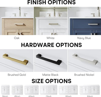 60-Inch Bathroom Vanity with Double Sinks W/ 4 Doors & 4 Drawers & 2 Flip Drawers, White Vanity W/Brushed Nickel Handles