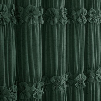 Ruffle Farmhouse Linen Shower Curtain with Vintage Dark Green 72" W x 72" H | Linen Blend Fabric, Ruffle Bow and Ruffled Hem，Linen Texture，Machine Washable，12 Metal Holes and Plastic Hooks