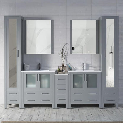 Blossom 102" Solid Wood Master Bathroom Vanity Set – Pre-Assembled Double Sink Cabinet with Storage Tower Combo & Soft Close Drawers – High End Furniture Grade Luxury Vanity in Metal Grey