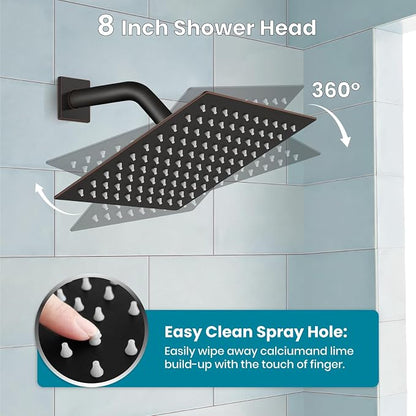 gotonovo Bathtub Shower Faucet Set, 8 Inch Shower Head, Oil Rubbed Bronze | Wall Mounted Shower System with Tub Spout for Bathroom, Square High Pressure Rain Shower head with Handheld Spray, All Metal