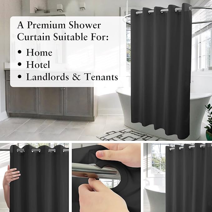 River Dream No Hook Stall Shower Curtain or Liner Microfiber Black, 36x74 | Waterproof Small Fabric Shower Curtain Set for Narrow Stall, Bottom Magnets, Soft & Machine Washable, 36W x 74H