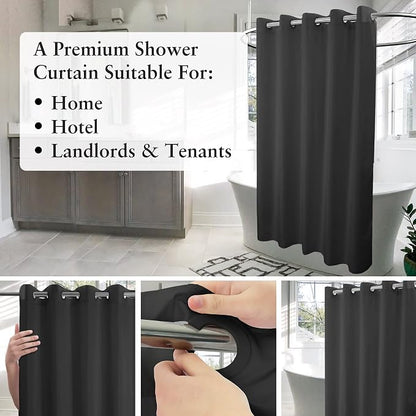 River Dream No Hook Stall Shower Curtain or Liner Microfiber Black, 36x74 | Waterproof Small Fabric Shower Curtain Set for Narrow Stall, Bottom Magnets, Soft & Machine Washable, 36W x 74H