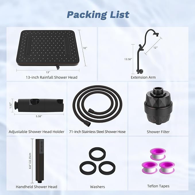 Hibbent 5-spray Filtered Showerhead, 4-Spray Shower Wand, Oil-Rubbed Bronze | cUPC Certified High Pressure Rainfall Showerhead Combo, All Metal 4-way Diverter Extension Arm & Handheld Spray, 71'' Hose