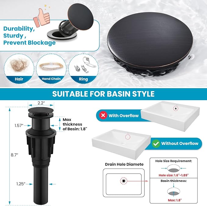 gotonovo Modern Waterfall Tall Bathroom Faucet 1 Hole, Oil Rubbed Bronze | Vessel Sink Faucet Single Handle 304 Stainless Steel,Pop Up Drain,24" cUPC Supply Line,for Lavatory Vanity Restroom Basin RV