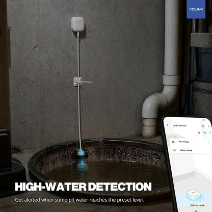 YoLink LoRa Smart Water Level Monitoring Sensor, Wireless Battery-Powered Float Switch Alarm, Sump Pump Alarm, AC Condensate Overflow, Tank Level, Toilet Leak Sensor, 105dB Siren, YoLink Hub Required