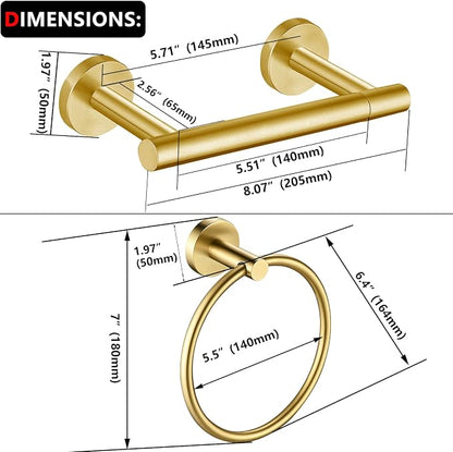 Brushed Gold Flip Toilet Paper Holder, Towel Ring Set 2 Pieces Hand Towel Holder for Bathroom Hardware Accessories Set SUS304 Stainless Steel Sturdy Wall Mount Bathroom Holder