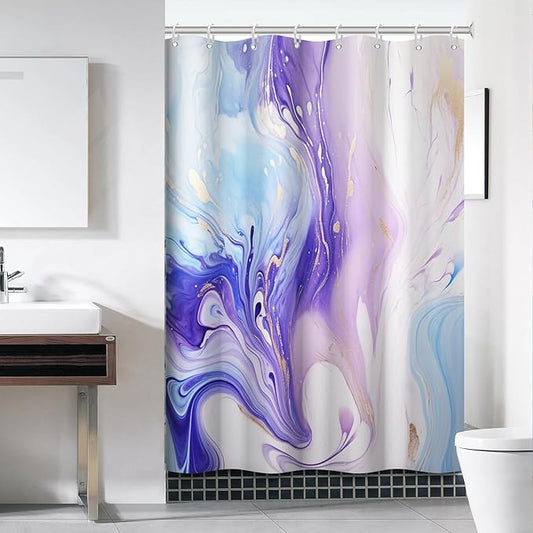 Purple Shower Curtain, Ombre Purple and Blue Marble Shower Curtain for Bathroom Waterproof Abstract Shower Curtain Set with Hooks, 60x72 Inch