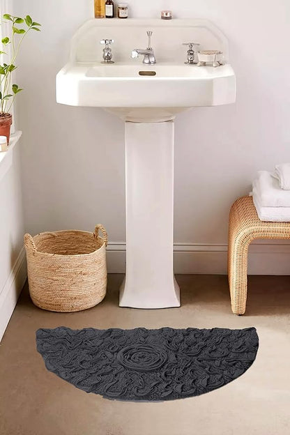 Home Weavers Bell Flower Collection 100% Cotton Tufted Bath Rugs, Extra Soft and Absorbent Bath Rugs, Non-Slip Bath Mats, Machine Washable, Bath Mats for Bathroom Floor, 17"x30" Slice Rug, Gray