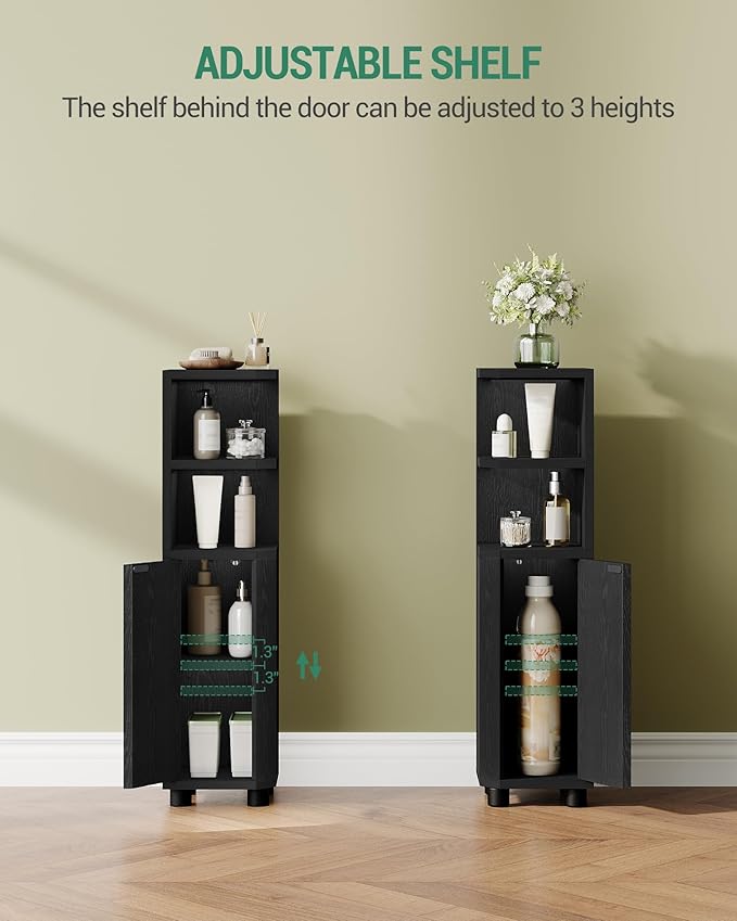 Corner Cabinet, Small Bathroom Corner Cabinet with Doors, Narrow Storage Cabinets with Adjustable Shelves, Bathroom Organizers and Storage for Small Space, Black BC20004X