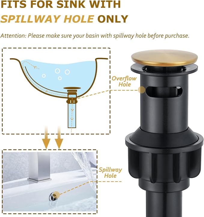 Single Hole Bathroom Faucet,Bathroom Sink Faucet 1hole,Gold Bathroom Faucet | Brushed Gold Bathroom faucet,Brass Bathroom Faucets,With Pop Up Drain and 2 Supply Hose for Vanity,Lavatory RV Farmhouse