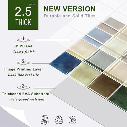 STICKGOO 10 Sheets Peel and Stick Backsplash - 9" x 9" 3D Adhesive Peel and Stick Tile Backsplash for Kitchen&Bathroom