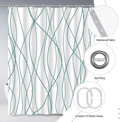 Striped Shower Curtain for Bathroom, Seaweed Green, 72" W x 72" L | with Hooks, Modern Hotel Style, Water Repellent, Washable, Weighted Hem
