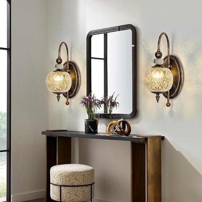 Vintage Bronze Wall Sconce with Glass Globe Shade Mid Century G9 Bulb Wall Light Indoor Wall Lamp for Bathroom Farmhouse Bedroom Living Room Hallway