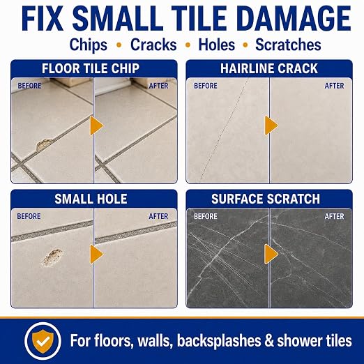 Tile Repair Kit, Ceramic & Porcelain Tile Chips & Cracks Repair-Color Match | Strong-Bond Epoxy Filler for Floor, Wall & Shower Tile, Acrylic & Fiberglass; Repairs Holes, Chips, Cracks & Scratches