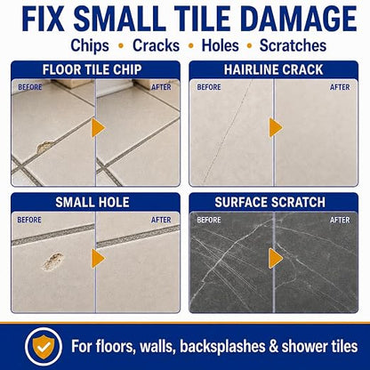 Tile Repair Kit, Ceramic & Porcelain Tile Chips & Cracks Repair-Color Match | Strong-Bond Epoxy Filler for Floor, Wall & Shower Tile, Acrylic & Fiberglass; Repairs Holes, Chips, Cracks & Scratches