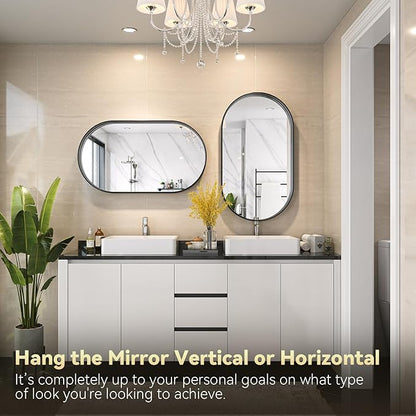 Brightify 20x36 Inch Black Oval Mirror for Bathroom, Matte Black Vanity Mirrors Metal Frame, Wall Mounted Mirror for Bedroom Fireplace Wall Decorative Hang Vertical and Horizontal