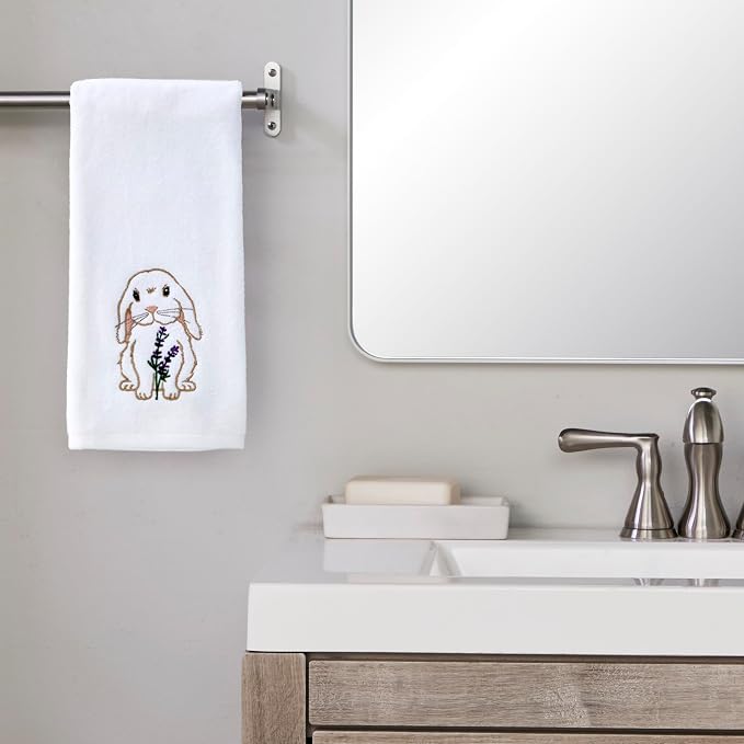SKL Home Bunny Lop Hand Towel Set-2pc, 100% Cotton, Embroidered, White | Decorative velour for Easter or everyday cheer. Great for the bathroom, kitchen, or bar & makes a fun gift.
