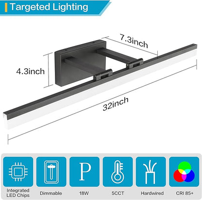 SOLFART Black Vanity Light Modern 31.5 inch Dimmable LED Light for Bathroom Lighting Fixtures Aluminum 5500K