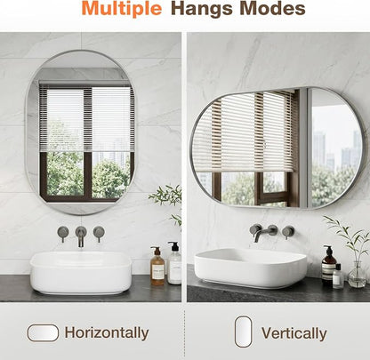30"x36" Brushed Nickel Oval Bathroom Mirror for Over Sink, Vanity Mirror | Aluminum Alloy Frame, Clear Reflection, Rust-Resistant, Vertical or Horizontal, Wall Mount, Bedroom and Entryway